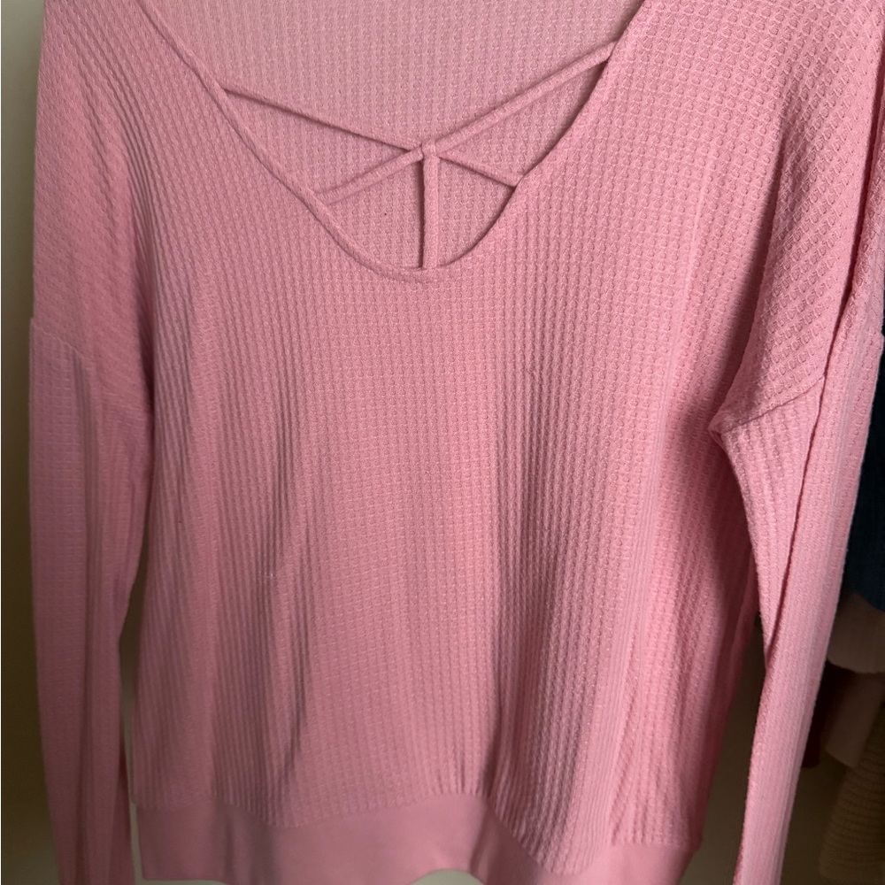 Aeropostale Pink Waffle Knit Long Sleeve Top